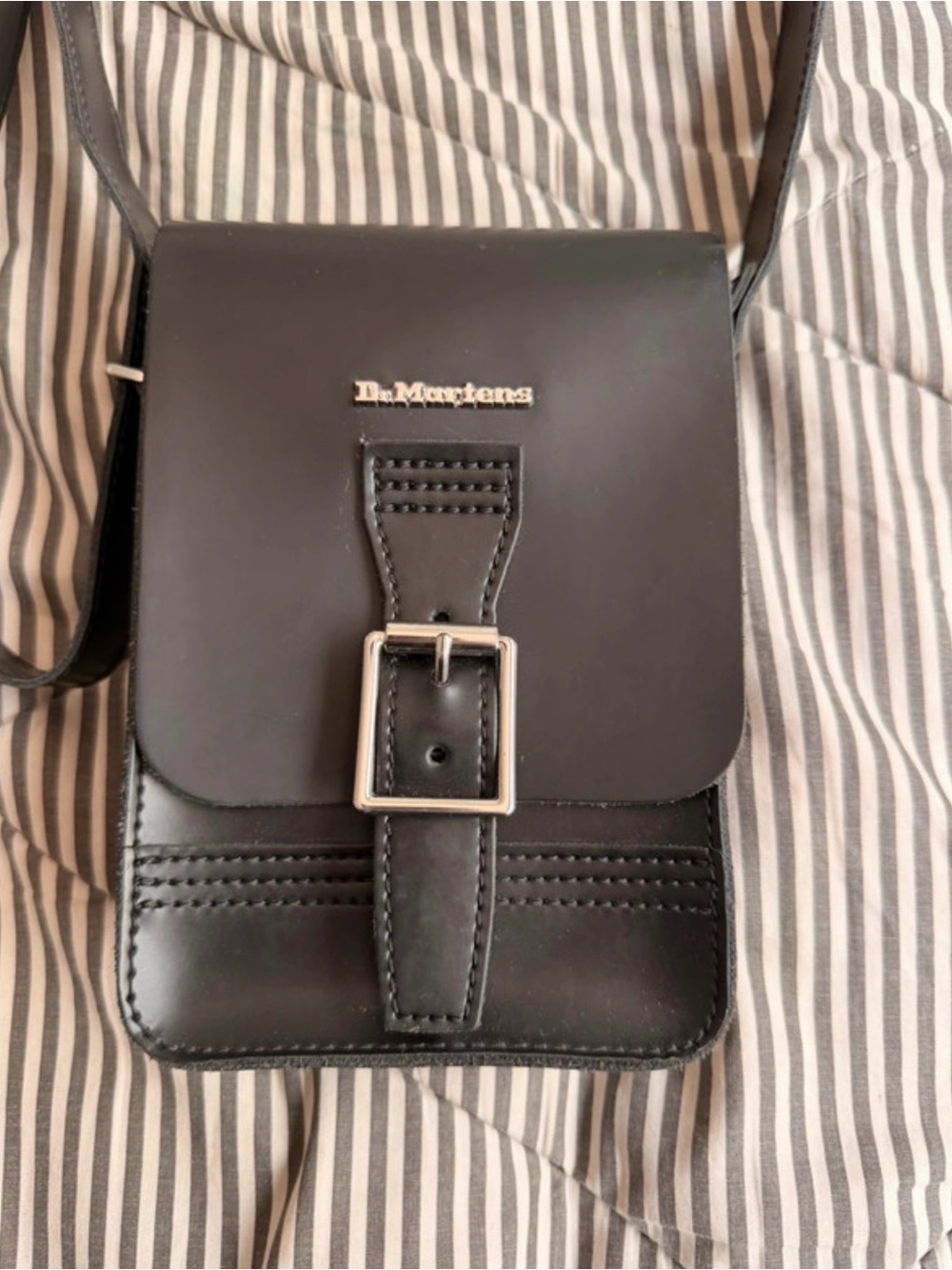 Dr. Martens Black Leather Buckle Messenger Crossbody